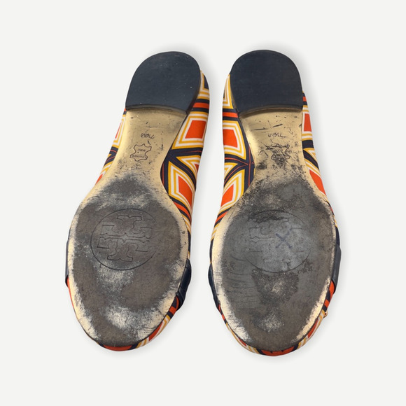 Tory Burch Womens Noel Ballet Flats Shoes Red Beige Geometric Slip On 7.5 M - Picture 5 of 11